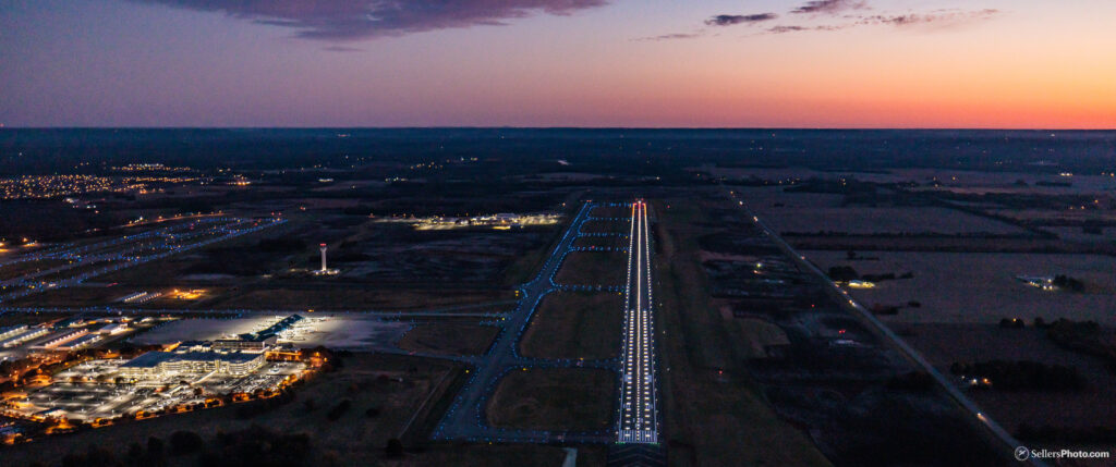 Huntsville West Runway at night at Huntsville International Airport